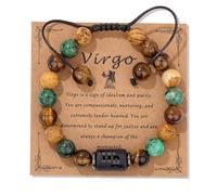 UBBVPKY Bracciale con Costellazione Del Segno Zodiacale Braccialetto Elastico Personalizzato con Perline Di Pietre Turchesi Occhio Di Tigre Regalo Di Compleanno Per Uomo E Donna Vergine