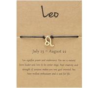 UBBVPKY Bracciale Da Uomo E Da Donna con 12 Costellazioni, Fatto A Mano, In Corda Nera Regolabile, con Simboli Zodiacali, Astrologia, Oroscopo, Gioielli, Regali, Braccialetto Unisex Leone