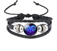 UBBVPKY Braccialetto Spirituale con Segni Zodiacali Bracciale Oroscopo Astrologico Da Uomo E Da Donna Braccialetti in Pelle Multistrato Regolabili con Dodici Costellazioni Zodiacali Per Coppia Ari