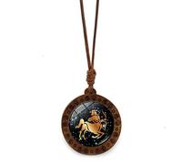 UBBVPKY Collana Con 12 Costellazioni Per Donna E Uomo - Collana Con Ciondolo A Catena In Legno Con Corda Di Cera Rotonda Segno Zodiacale Astrologia Oroscopo Gioielli Sagittario