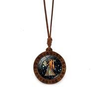 UBBVPKY Collana Con 12 Costellazioni Per Donna E Uomo - Collana Con Ciondolo A Catena In Legno Con Corda Di Cera Rotonda Segno Zodiacale Astrologia Oroscopo Gioielli Vergine