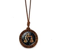 UBBVPKY Collana Con 12 Costellazioni Per Donna E Uomo - Collana Con Ciondolo A Catena In Legno Con Corda Di Cera Rotonda Segno Zodiacale Astrologia Oroscopo Gioielli Bilancia