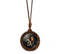 UBBVPKY Collana Con 12 Costellazioni Per Donna E Uomo - Collana Con Ciondolo A Catena In Legno Con Corda Di Cera Rotonda Segno Zodiacale Astrologia Oroscopo Gioielli Gemelli
