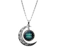 UBBVPKY Collana Con Ciondolo A Dodici Costellazioni Per Uomo E Donna Collana Con Ciondolo A Forma Di Luna Cava Segno Zodiacale Regalo Di Compleanno Per L'Astrologia Acquario
