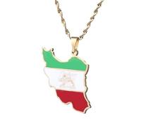 UBBVPKY Collana Con Ciondolo A Forma Di Mappa E Bandiera Dell'Iran Da Donna E Da Uomo Con Mappa Retrò Catena A Clavicola Stile Etnico Collana Con Maglione Unico Gioielli Da Regalo Giallo 60Cm
