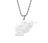 UBBVPKY Collana Con Ciondolo Afghanistan Alla Moda - Modello Mappa Novità Ciondolo Catena Clavicola Catena Regolabile Gioielli Patriottici Per Uomo Donna Bianco 60Cm