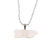UBBVPKY Collana Con Ciondolo Alla Moda Portorico - Catena Per Clavicola Con Ciondolo A Motivo Liscio Catena Regolabile Gioielli Patriottici Per Donne Ragazze Uomini Bianco-C 60Cm