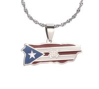 UBBVPKY Collana Con Ciondolo Bandiera Porto Rico Mappa Collane Con Ciondolo Gioielli Regalo Per Relazioni A Lunga Distanza Per Donne Ragazze Uomini Collana Con Ciondolo Bandiera Colorata Bianco 60Cm