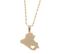 UBBVPKY Collana Con Ciondolo Iraq Alla Moda - Modello Mappa Novità Catena Clavicola Con Ciondolo Catena Regolabile Gioielli Patriottici Per Uomo Donna Giallo-A 60Cm