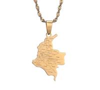 UBBVPKY Collana Con Ciondolo Mappa Colombia - Collana Lucida Collana Popolare Con Ciondolo Amicizia Gioielli Di Moda Per Patrioti Migliori Amici Regali Giallo 50Cm