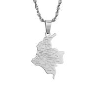UBBVPKY Collana Con Ciondolo Mappa Colombia - Collana Lucida Collana Popolare Con Ciondolo Amicizia Gioielli Di Moda Per Patrioti Migliori Amici Regali Bianco 50Cm