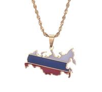 UBBVPKY Collana Con Ciondolo Mappa Della Russia Alla Moda - Mappe Etniche Con Olio Gocciolante Bandiere Nazionali Collane Per Donne E Uomini Gioielli Con Ciondolo Patriottico Regalo Giallo 60Cm