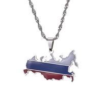 UBBVPKY Collana Con Ciondolo Mappa Della Russia Alla Moda - Mappe Etniche Con Olio Gocciolante Bandiere Nazionali Collane Per Donne E Uomini Gioielli Con Ciondolo Patriottico Regalo Bianco 60Cm