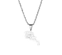 UBBVPKY Collana Con Ciondolo Mappa Dell'Armenia - Collana Con Ciondolo Lucido Collana Popolare Con Ciondolo Dell'Amicizia Gioielli Di Moda Per Patrioti Regali Per I Migliori Amici Bianco 50Cm