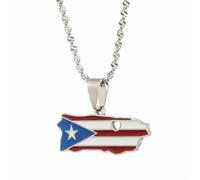 UBBVPKY Collana Con Ciondolo Mappa Di Porto Rico Alla Moda - Mappe Etniche Con Bandiera Nazionale Collane Con Bandiera Nazionale Per Donne E Uomini Gioielli Con Ciondolo Patriottico Bianco-A 60Cm