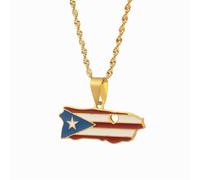 UBBVPKY Collana Con Ciondolo Mappa Di Porto Rico Alla Moda - Mappe Etniche Con Bandiera Nazionale Collane Con Bandiere Nazionali Per Donne E Uomini Gioielli Con Ciondolo Patriottico Giallo-A 60Cm