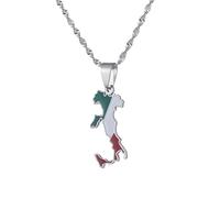 UBBVPKY Collana Con Ciondolo Mappa Moda Italia - Modello Mappa Novità Ciondolo Catena Clavicola Catena Regolabile Gioiello Patriottico Regalo Per Uomo Donna Bianco 60Cm