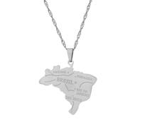 UBBVPKY Collana Con Ciondolo Mappa Per Donna Uomo Personalizzata Minimalista Ciondolo Mappa Brasile Contorno Collane Gioielli Ciondolo Retrò Geometrico Semplice Bianco 50Cm
