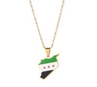 UBBVPKY Collana Con Ciondolo Mappa Siria Gioielli Per Donne Con Motivo Bandiera Collana Unisex Hip Hop Moda Stile Festa Mappa Bandiera Ciondolo Collana Giallo 50Cm