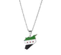 UBBVPKY Collana Con Ciondolo Mappa Siria Gioielli Per Donne Con Motivo Bandiera Collana Unisex Hip Hop Moda Stile Festa Mappa Bandiera Ciondolo Collana Bianco 60Cm