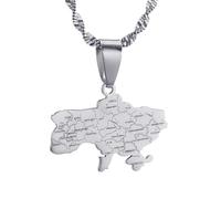 UBBVPKY Collana Con Ciondolo Mappa Ucraina - Collana Con Ciondolo Lucido Collana Popolare Con Ciondolo Dell'Amicizia Gioielli Di Moda Per Patrioti Regali Per I Migliori Amici Bianco-A 50Cm
