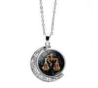 UBBVPKY Collana Con Ciondolo Zodiacale Da Uomo Con Luna Rotante A Doppia Faccia 12 Costellazioni Oroscopo Collane Delicate Per Donne E Ragazze Gioielli Per Il Compleanno Regalo Di Coppia Bilancia