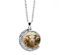 UBBVPKY Collana Con Ciondolo Zodiacale Luminoso Luna Rotante A Doppia Faccia 12 Costellazioni Oroscopo Collane Delicate E Luminose Per Uomini E Donne Gioielli Per Il Compleanno Regalo Di Coppia Ari