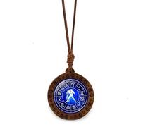 UBBVPKY Collana Con Ciondolo Zodiacale Per Donna E Uomo Oroscopo In Legno Con Corda Di Cera Catena Per Maglione Segno Zodiacale Astrologia Costellazione Regalo Di Compleanno Acquario