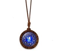 UBBVPKY Collana Con Ciondolo Zodiacale Per Donna E Uomo Oroscopo In Legno Con Corda Di Cera Catena Per Maglione Segno Zodiacale Astrologia Costellazione Regalo Di Compleanno Vergine