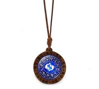 UBBVPKY Collana Con Ciondolo Zodiacale Per Donna E Uomo Oroscopo In Legno Rotondo In Corda Di Cera Con Catena Per Maglione Segno Zodiacale Astrologia Costellazione Regalo Di Compleanno Gioielli Pisc