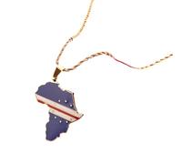 UBBVPKY Collana Con Mappa Della Moda Dell'Africa Per Donne E Uomini Mappe Etniche Retrò Bandiera Alfabeto Ciondolo Catena Per Clavicola Classico Gioiello Hip Hop Regalo Per Feste Giallo-A 50Cm