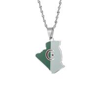 UBBVPKY Collana Con Mappa Della Moda Dell'Algeria Per Donna E Uomo Retro Etnico Con Mappa Bandiera Alfabeto Ciondolo Catena Per Clavicola Gioielli Hip Hop Regalo Per Feste Bianco 50Cm