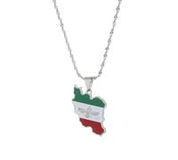 UBBVPKY Collana Con Mappa Della Moda Dell'Iran Per Donne E Uomini Mappe Etniche Retrò Bandiera Alfabeto Ciondolo Catena Per Clavicola Classico Gioiello Hip Hop Regalo Per Feste Bianco 50Cm