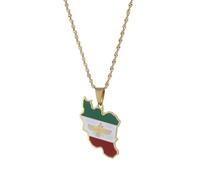 UBBVPKY Collana Con Mappa Della Moda Dell'Iran Per Donne E Uomini Mappe Etniche Retrò Bandiera Alfabeto Ciondolo Catena Per Clavicola Classico Gioiello Hip Hop Regalo Per Feste Giallo 50Cm