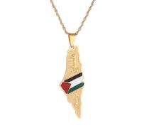 UBBVPKY Collana Con Mappa Della Palestina Alla Moda Per Donne E Uomini Mappe Etniche Retrò Bandiera Alfabeto Ciondolo Catena Per Clavicola Gioielli Hip Hop Regalo Per Feste Giallo-B 50Cm