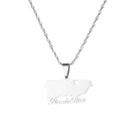 UBBVPKY Collana Con Mappa Di Porto Rico Alla Moda Per Donne E Uomini Mappe Etniche Retrò Bandiera Alfabeto Ciondolo Catena Per Clavicola Classico Gioiello Hip Hop Regalo Per Feste Bianco-B 50Cm