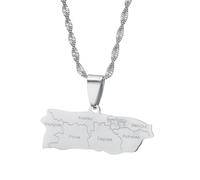 UBBVPKY Collana Con Mappa Di Porto Rico Alla Moda Per Donne E Uomini Mappe Etniche Retrò Bandiera Alfabeto Ciondolo Catena Per Clavicola Classico Gioiello Hip Hop Regalo Per Feste Bianco-D 50Cm