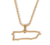UBBVPKY Collana Con Mappa Di Porto Rico Alla Moda Per Donne E Uomini Mappe Etniche Retrò Bandiera Alfabeto Ciondolo Catena Per Clavicola Classico Gioiello Hip Hop Regalo Per Feste Giallo-A 50Cm
