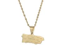 UBBVPKY Collana Con Mappa Di Porto Rico Alla Moda Per Donne E Uomini Mappe Etniche Retrò Bandiera Alfabeto Ciondolo Catena Per Clavicola Classico Gioiello Hip Hop Regalo Per Feste Giallo-C 50Cm
