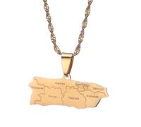 UBBVPKY Collana Con Mappa Di Porto Rico Alla Moda Per Donne E Uomini Mappe Etniche Retrò Bandiera Alfabeto Ciondolo Catena Per Clavicola Classico Gioiello Hip Hop Regalo Per Feste Giallo-D 60Cm
