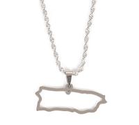 UBBVPKY Collana Con Mappa Di Porto Rico Alla Moda Per Donne E Uomini Mappe Etniche Retrò Bandiera Alfabeto Ciondolo Catena Per Clavicola Classico Gioiello Hip Hop Regalo Per Feste Bianco-A 50Cm