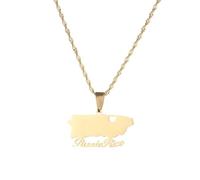 UBBVPKY Collana Con Mappa Di Porto Rico Alla Moda Per Donne E Uomini Mappe Etniche Retrò Bandiera Alfabeto Ciondolo Catena Per Clavicola Classico Gioiello Hip Hop Regalo Per Feste Giallo-B 60Cm