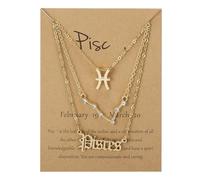 UBBVPKY Collana Con Segno Zodiacale Inglese Antico Da 3 Pezzi Per Donne E Uomini Con Diamanti Oroscopo Segno Zodiacale Di Nascita Lettera Astrologia Costellazione Regalo Di Compleanno