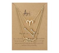 UBBVPKY Collana Con Zodiaco Inglese Antico Da 3 Pezzi Per Donne E Uomini Con Diamanti Oroscopo Segno Zodiacale Di Nascita Lettera Astrologia Costellazione Regalo Di Compleanno Ari