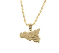 UBBVPKY Collana Uomo Donna Sicilia Italia - Collana Con Ciondolo Con Contorno Mappa Collana Con Mappe Alla Moda Per Donna Uomo Gioielli Creativi Patriottici Regali Giallo-B 60Cm