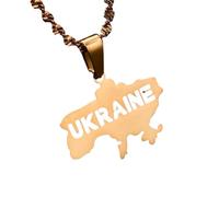 UBBVPKY Collana Uomo Donna Ucraina - Collana Con Ciondolo Mappa Africa Outline Collana Con Mappe Alla Moda Per Coppia Gioielli Creativi Patriottici Accessori Giallo-C 50Cm
