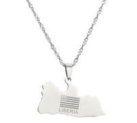 UBBVPKY Liberia Africa Mappa Ciondolo Collane Ciondolo Collane Donna Uomo Hip-Hop Gioielli Geometrici Mappa Contorno Retrò Distintivo Collana Coppia Regalo Lettera Mappa Collana