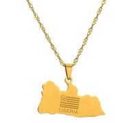 UBBVPKY Liberia Africa Mappa Ciondolo Collane Ciondolo Collane Donna Uomo Hip-Hop Gioielli Geometrici Mappa Contorno Retrò Distintivo Collana Coppia Regalo Lettera Mappa Collana