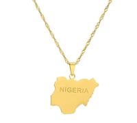 UBBVPKY Nigeria Africa Mappa Ciondolo Collane Ciondolo Collane Donna Uomo Hip-Hop Gioielli Geometrici Mappa Contorno Retrò Distintivo Collana Coppia Regalo Lettera Mappa Collana