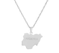 UBBVPKY Nigeria Africa Mappa Ciondolo Collane Ciondolo Collane Donna Uomo Hip-Hop Gioielli Geometrici Mappa Contorno Retrò Distintivo Collana Coppia Regalo Lettera Mappa Collana